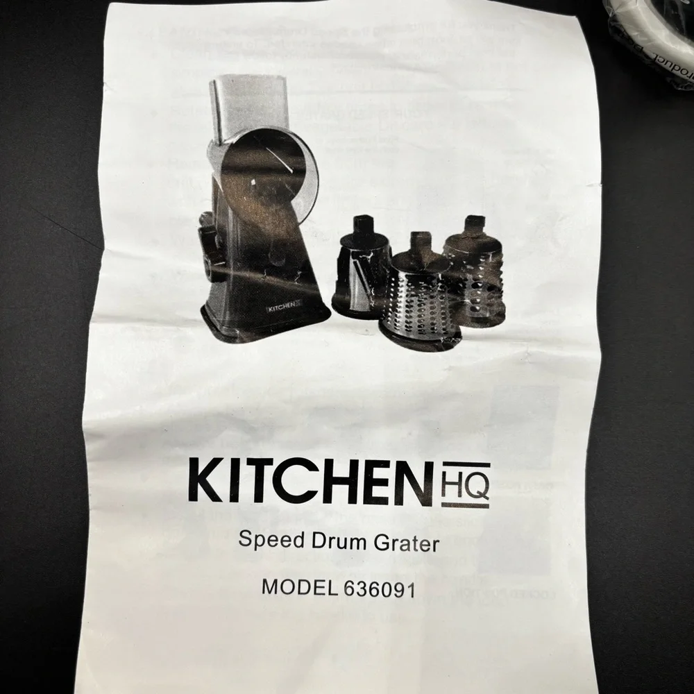 KITCHEN HQ Speed Drum‎ Grater Gray Stainless Steel Gadget 3 Blades
